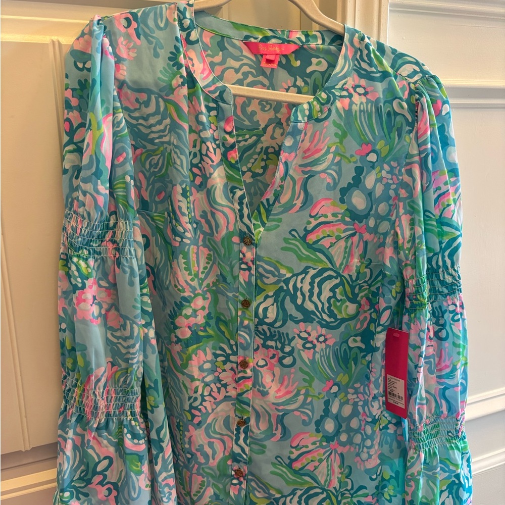 Lilly Pulitzer Maritza Top Aqua La Vista - Blue and Pink - NWT